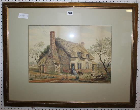 Victorian watercolour of a cottage scene